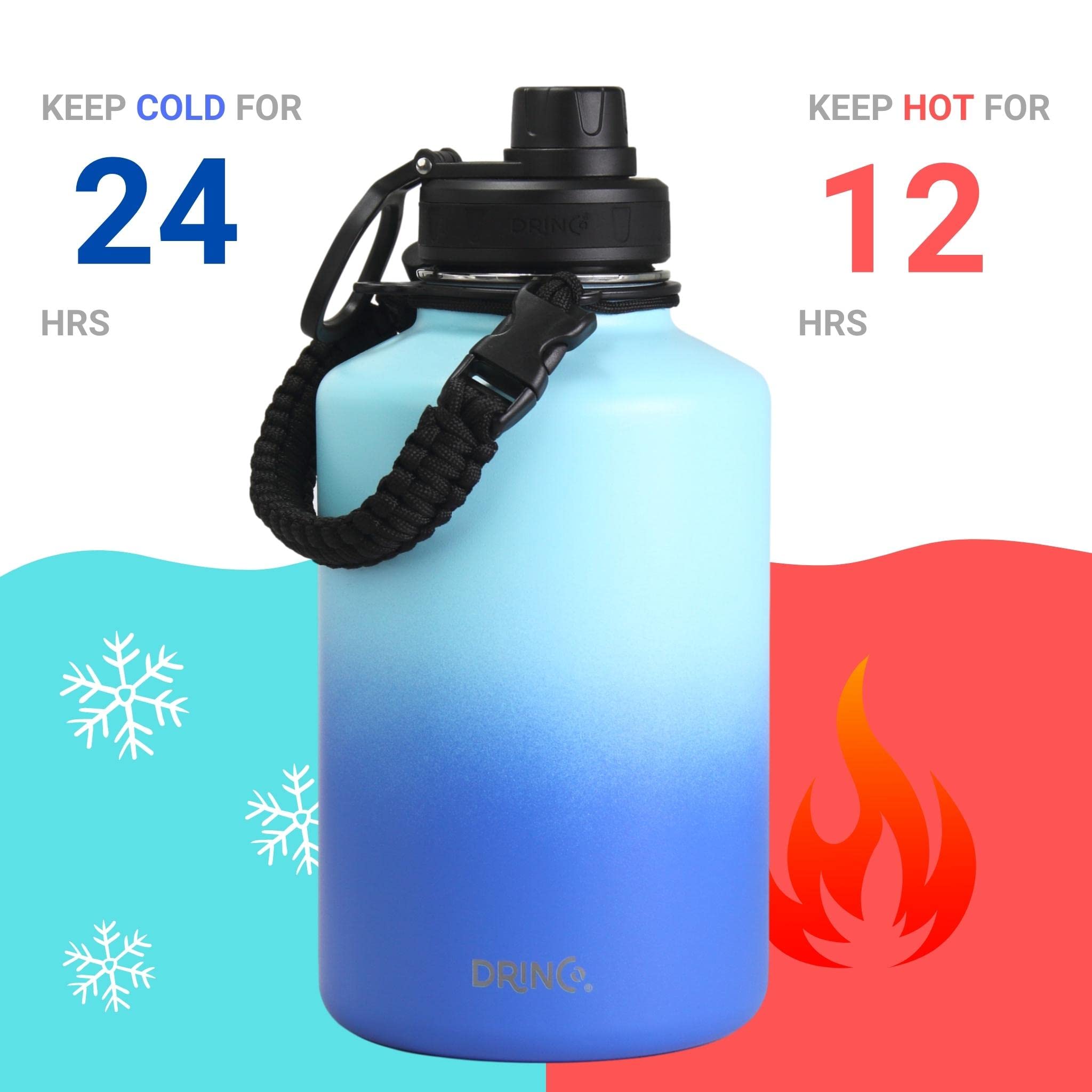 Drinco Stainless Steel Water Bottle Spout Lid Vacuum Insulated Double Wall Water Bottle(64Oz 40Oz 32Oz 22Oz 18Oz 14Oz) Leak Proo